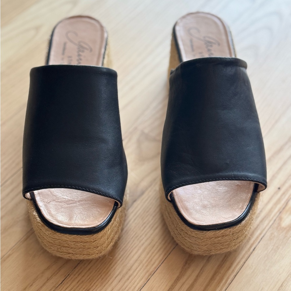 Gaimo, handmade in Spain, Black leather platform Espadrille Sandal